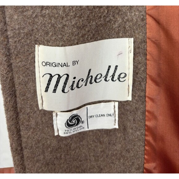Vtg Michelle Wool Blend Rabbit Fur Trim Double Breasted Peacoat Retro Glam Sz S - Picture 10 of 14